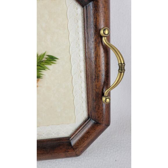 MCM Dried Flowers Plants Lace Glass Top Serving Tray with Handles Vintage - Picture 5 of 9